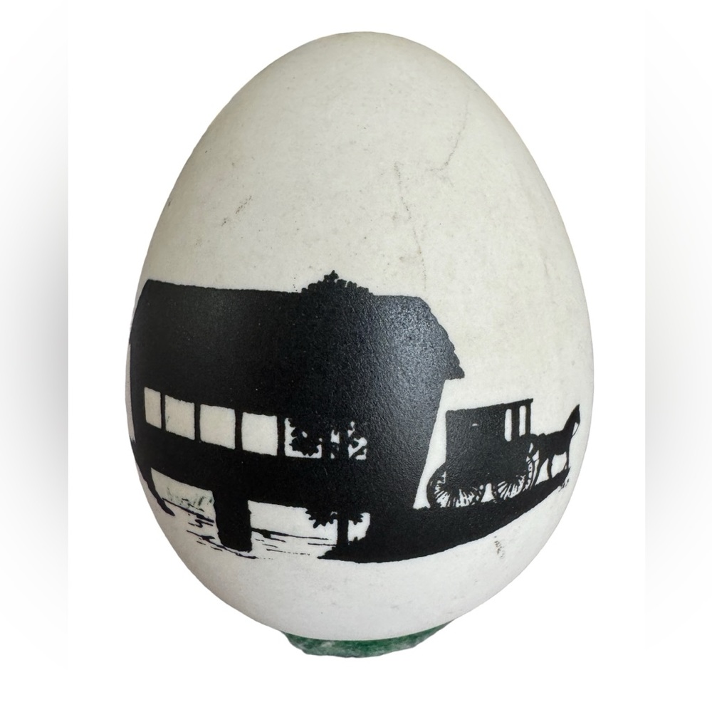 Womack’s Collectibles -Horse & Carriage Crossing Covered Bridge Porcelain Egg 2"